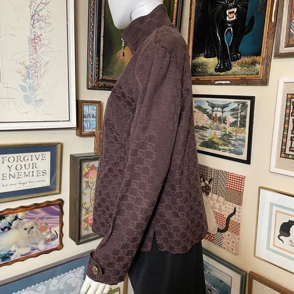 St John Sport Dark Brown All Over Logo Fitted Jacket with Gold Hardware Size S - Picture 4 of 9